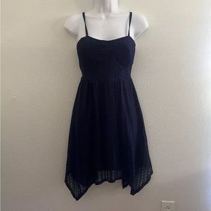 DARK NAVY BLUE BACK CUTOUT SMALL DRESS ELASTIC WAIST ADJUSTABLE STRAP